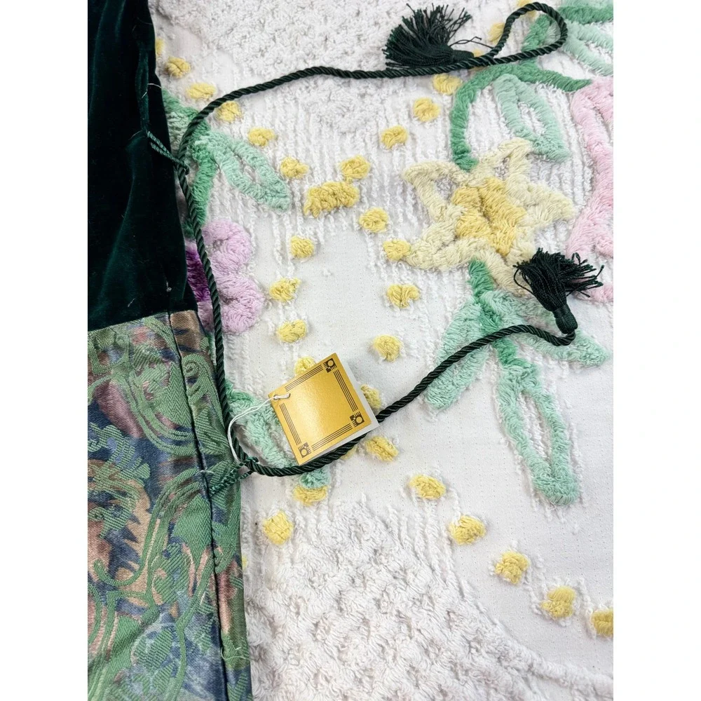 Vintage Velvet and Tapestry Wine Bottle Gift Bag Green Floral Tassel Drawstring